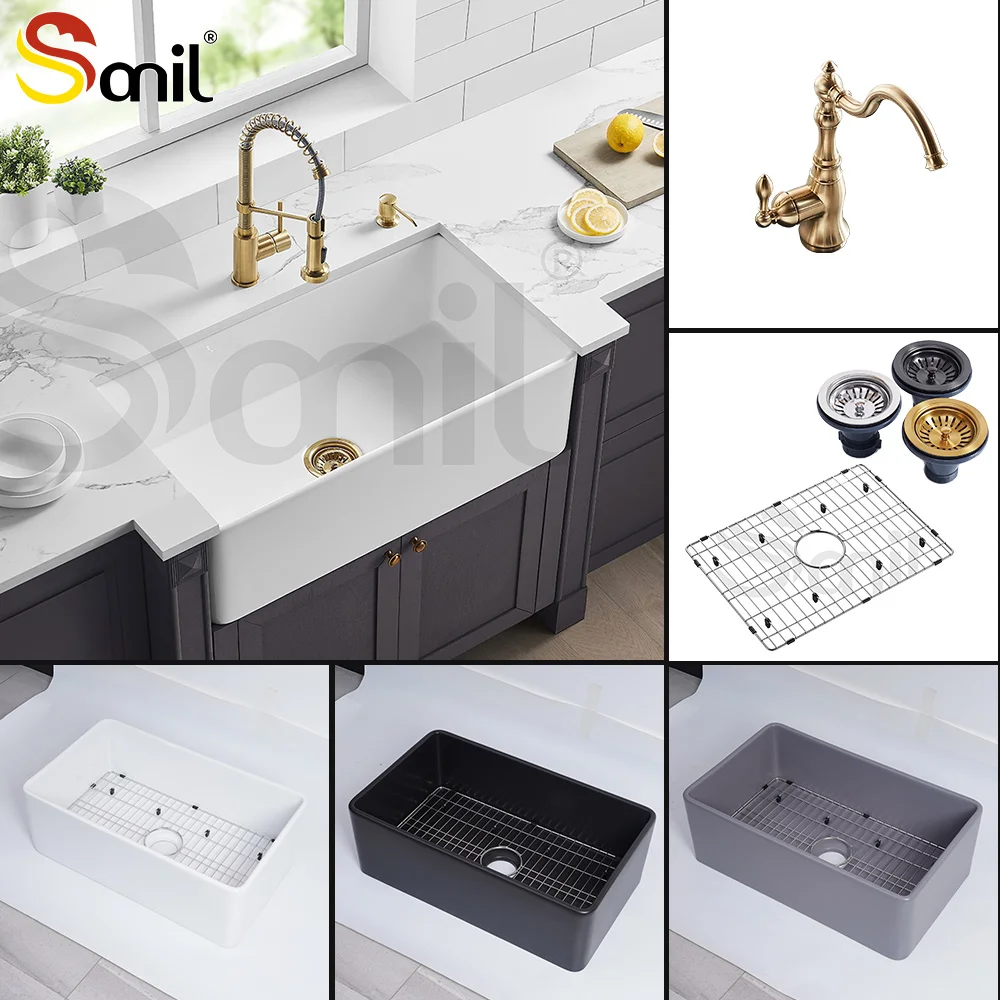 Multi-style ceramic kitchen sink single bowl fireclay farmhouse sink custom sink kitchen