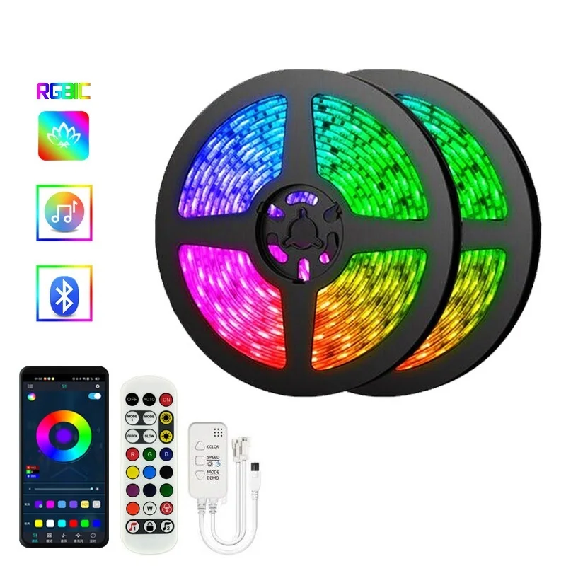 Weicao Lotus Lantern RGBIC 12V WS2811 LED Strip Lights Bluetooth Addressable Dream Color 24Key 5050 Light Strips Kit