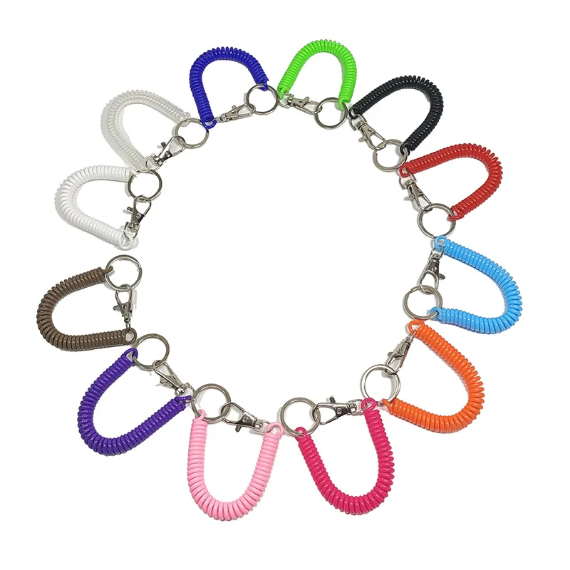 Wholesale EVA Plastic Anti-Lost Metal Carabiner Keyring Wrist Coil Key Cord Clasp Spiral Stretch Keychain Spring Rope Key Ring