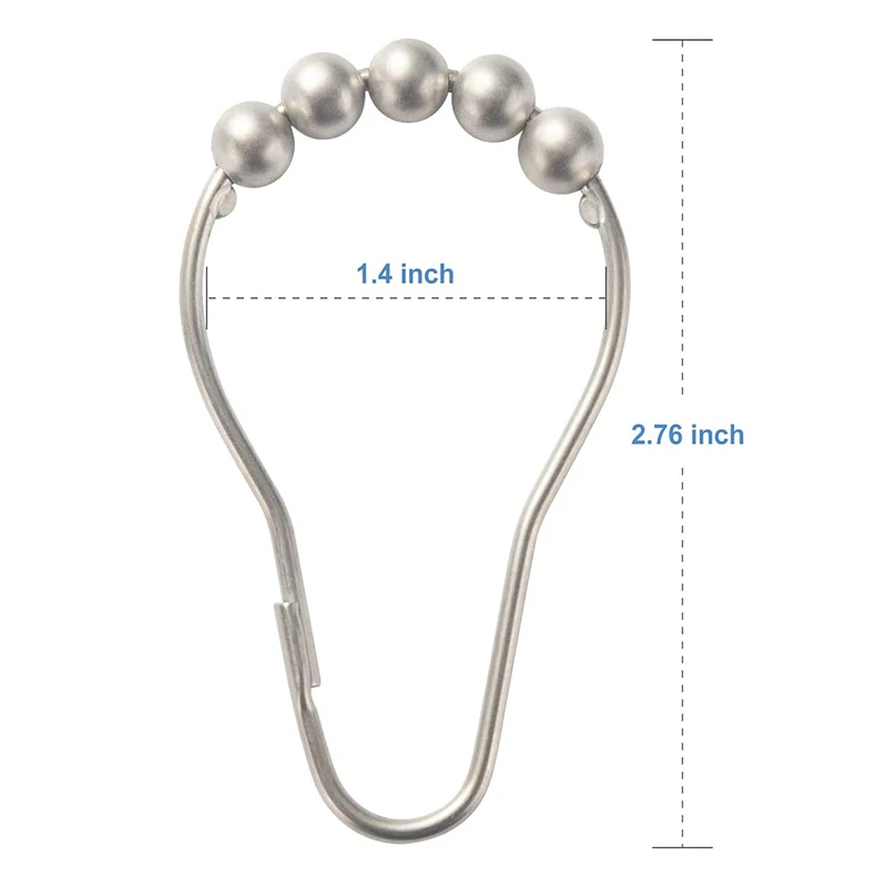 Rustproof Shower Curtains Rings, Stainless Steel Shower Curtain Hooks Hanger for Bathroom Shower Curtain Liner Rod