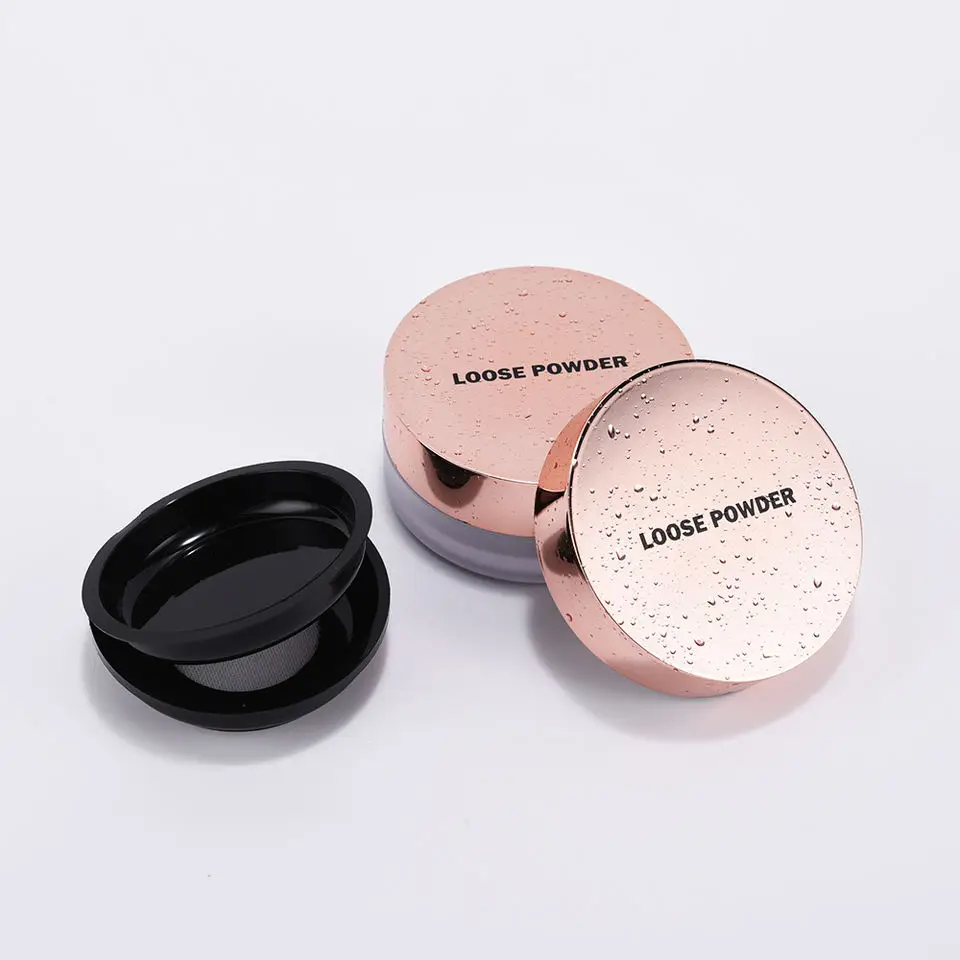 Water drop painting spraying rose gold lid loose powder jar glitter containers clear plastic powder makeup compact package