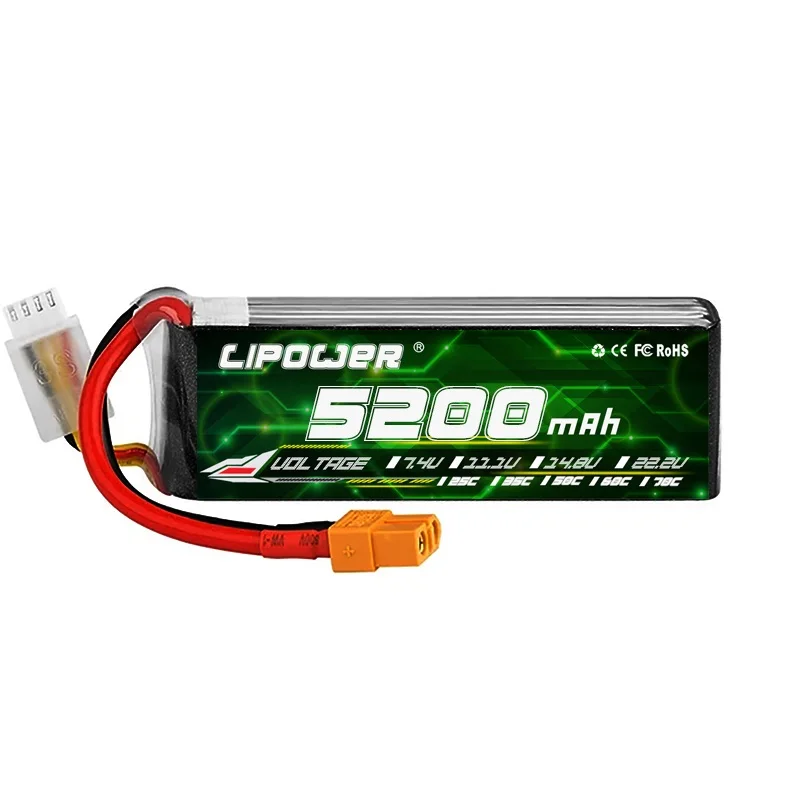 Quickly Delivery UAV FPV Drone  Quadcopter Battery 5200mah 35c/60c/70c 11.1v 22.2v RC Lipo Battery with T/XT60/XT90 connector