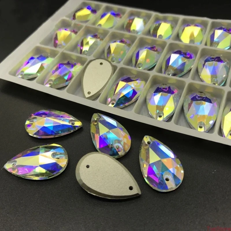 SZ Pear Drop Sew - on K9 Rhinestones Crystal Rhinestones Two Holes Diamond Flat Back Glass Rhinestones For Dress decoration