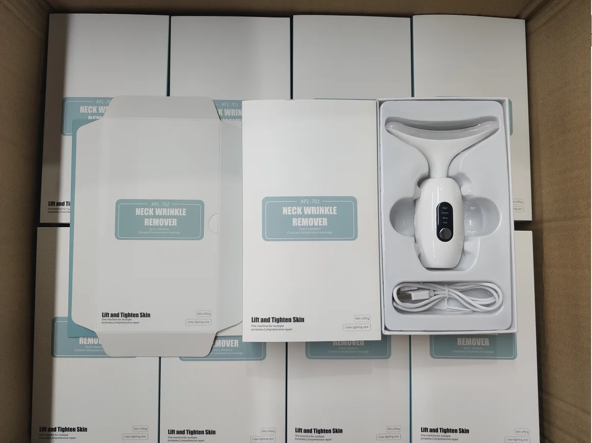 7 in 1skin tightening facial lift neck lift beauty device 3 colors led photon therapy facial whitening and neck lifting massager