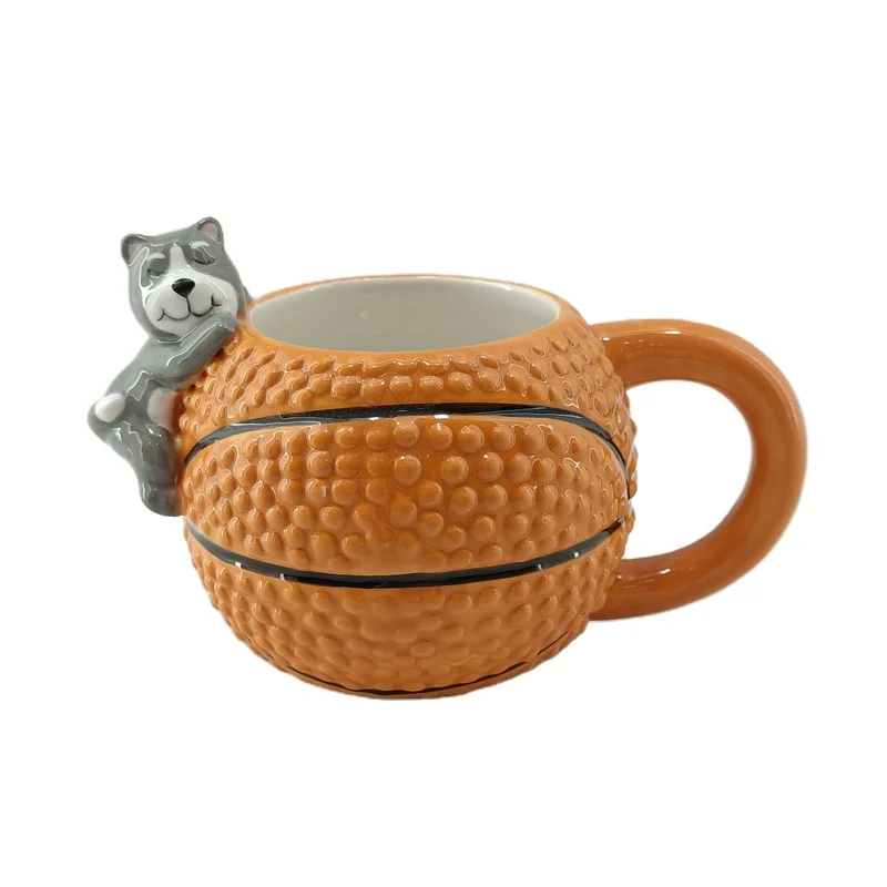 3D Basketball Honeycomb Football Rugby Baseball Grenade Shape Hand Painted Ceramic Mug for Coffee Milk Tea