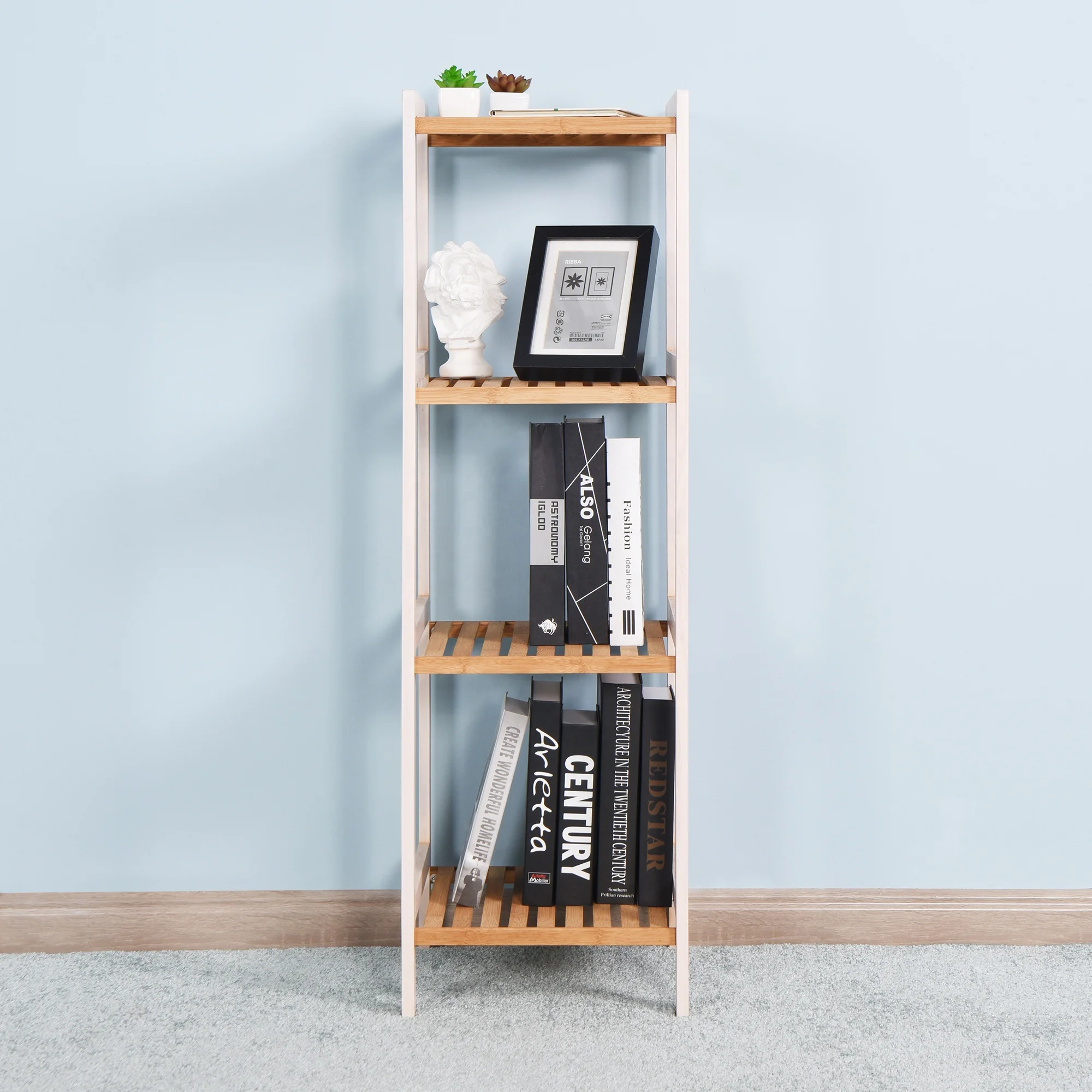 Elegant living room wooden storage holders & bamboo corner shelf racks