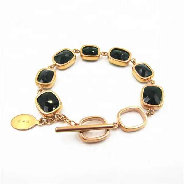 fixed price wholesale Gold plated stainless steel bulk charm opal bracelets with pink glass stone women accessories china