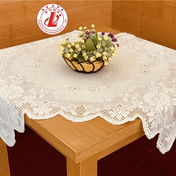 
White blend fabric handmade crochet hollow round tablecloth 