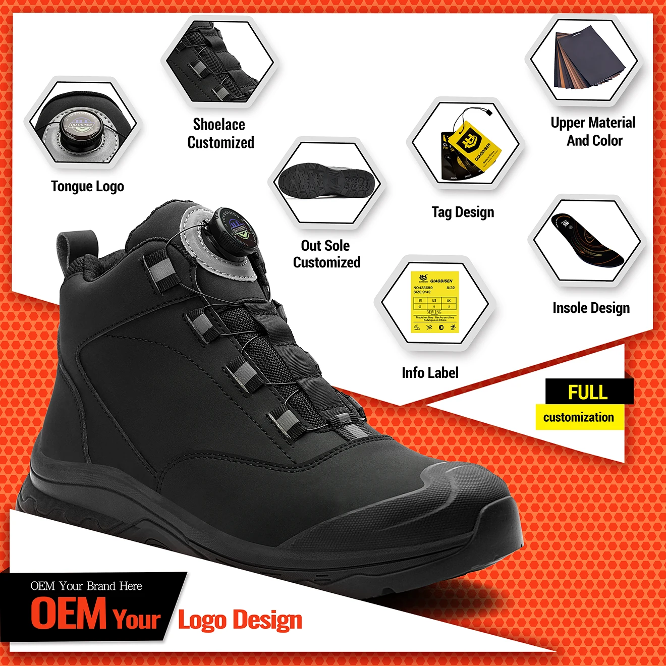 Qiaodisen brand anti puncture oil resistant Rubber outsole black safety shoes for men and women