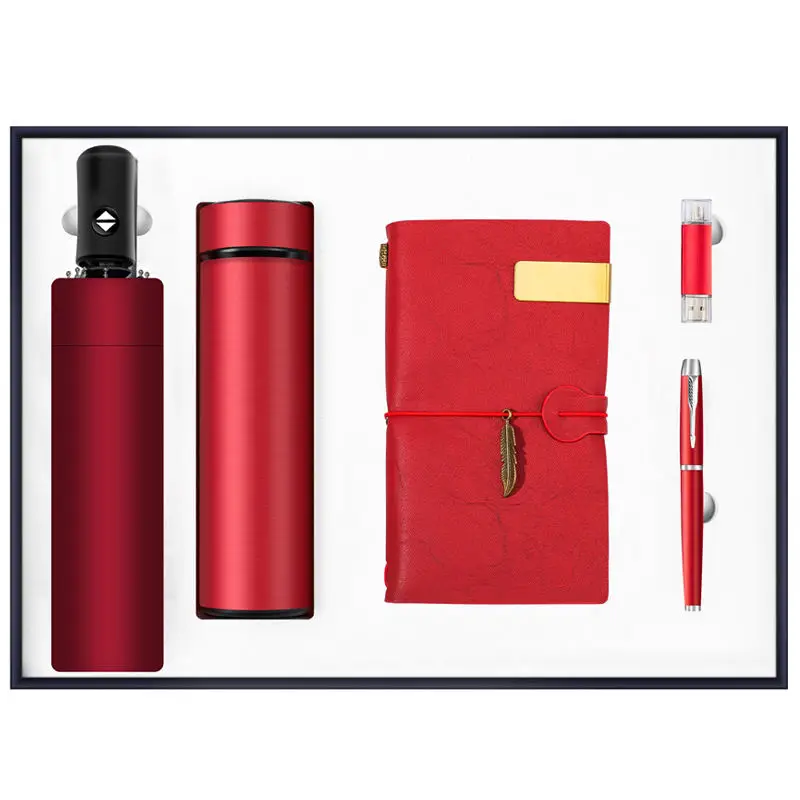 High end gift set corporate luxury gift promotion items notebook umbrella vacuum flask speaker