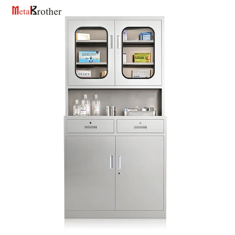 High Quality 201 Stainless Steel Medicine Cabinet 4 Glass Door Stainless Steel Cabinet Clean Hospital  Furniture