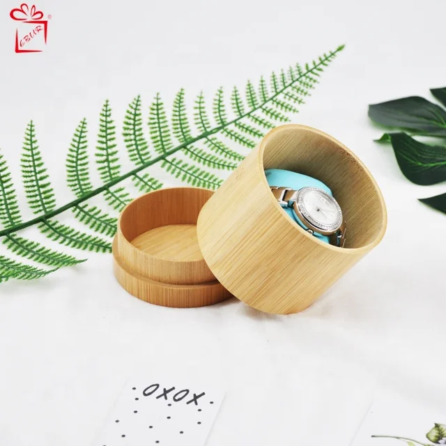 Ebur Personalized Men Storage Boxes Watches Round Pocket Wholesale Retail Custom Wrist Luxury Single Bamboo Wooden Watch Box
