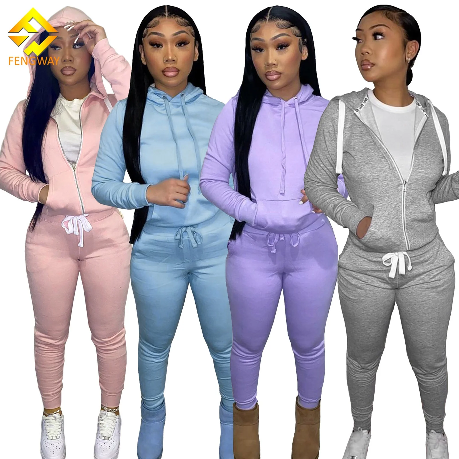 custom logo winter thick fleece sweatpants and hoodie set chill jogger women sweatsuit set tracksuit