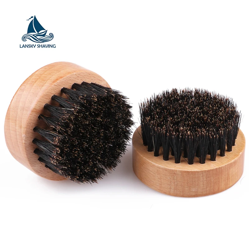 custom logo eco-friendly wood facial cleaning round beard brush