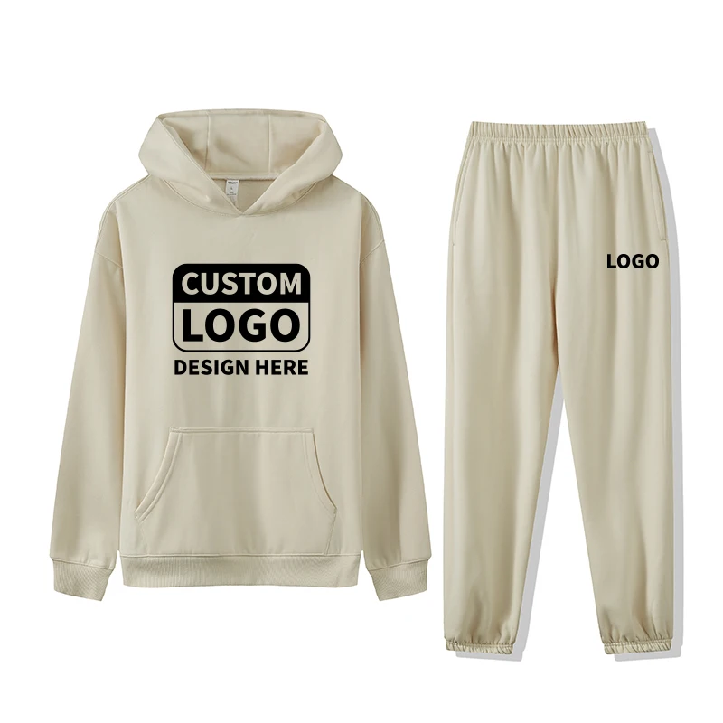 Custom Logo Embroidery Jogging Suit 100% Cotton Sweatsuit Thick Heavy Tracksuits Unisex Sweatpants And Hoodies Set