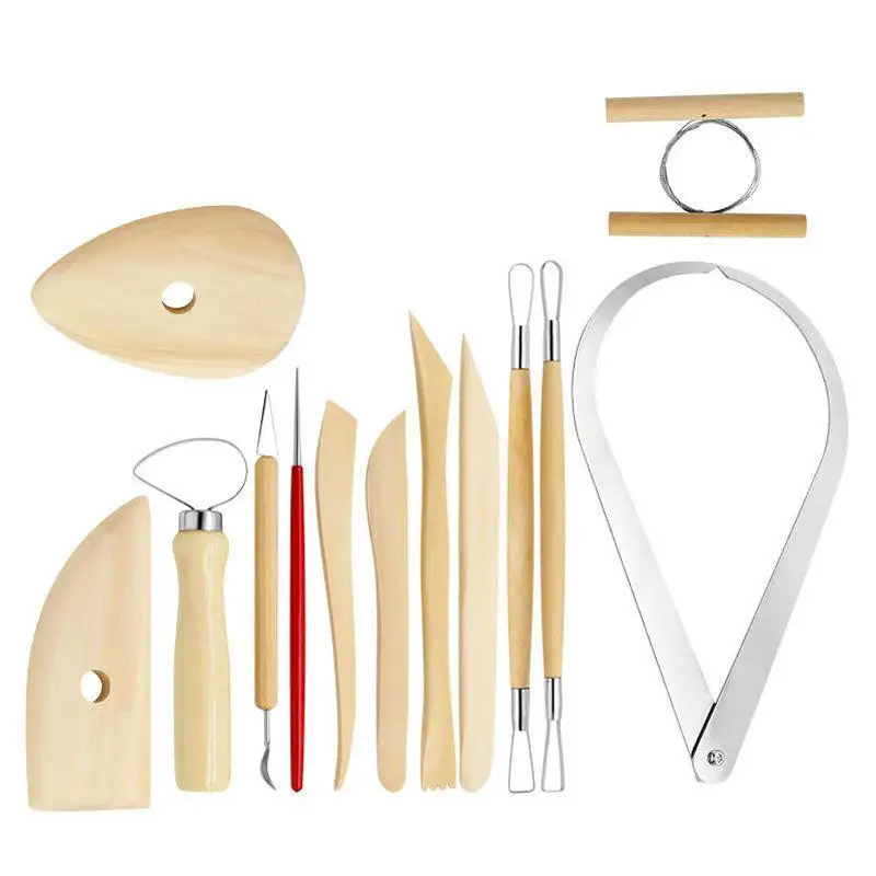 Soft Clay DIY Handmade Carving Knife Set Pottery Tool with Wooden Handle for Ceramics Modeling & Graving Chisels & Punches