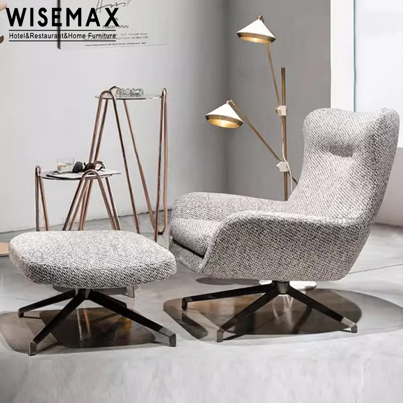WISEMAX мебель легкая роскошная дизайнерская фланелевая ткань из нержавеющей стали каркас одно сиденье вращающееся кресло для отдыха домашнего офиса