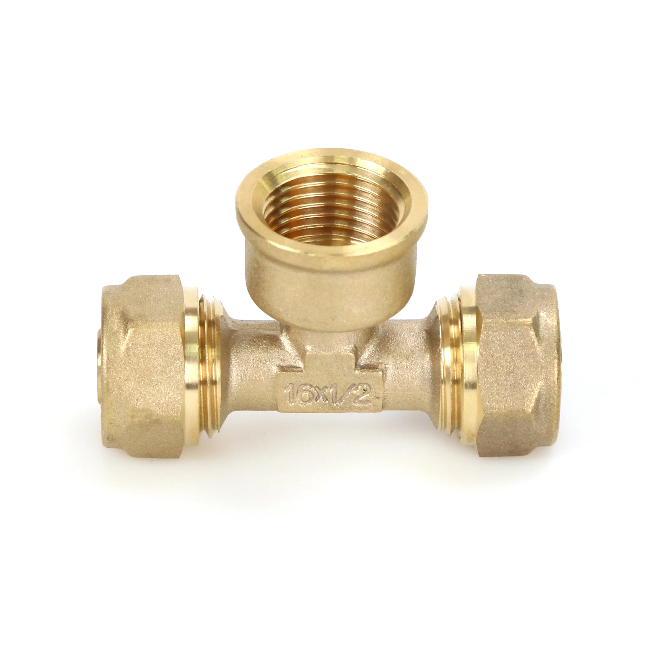 AENOR SKZ Water Mark ACS WRAS Natural color compression fitting brass compression tee  female tee