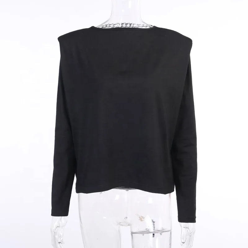  fall fashion clothing new 2020 loose long sleeve solid black casual tops with shoulder pads women t-shirts oversized tshirt