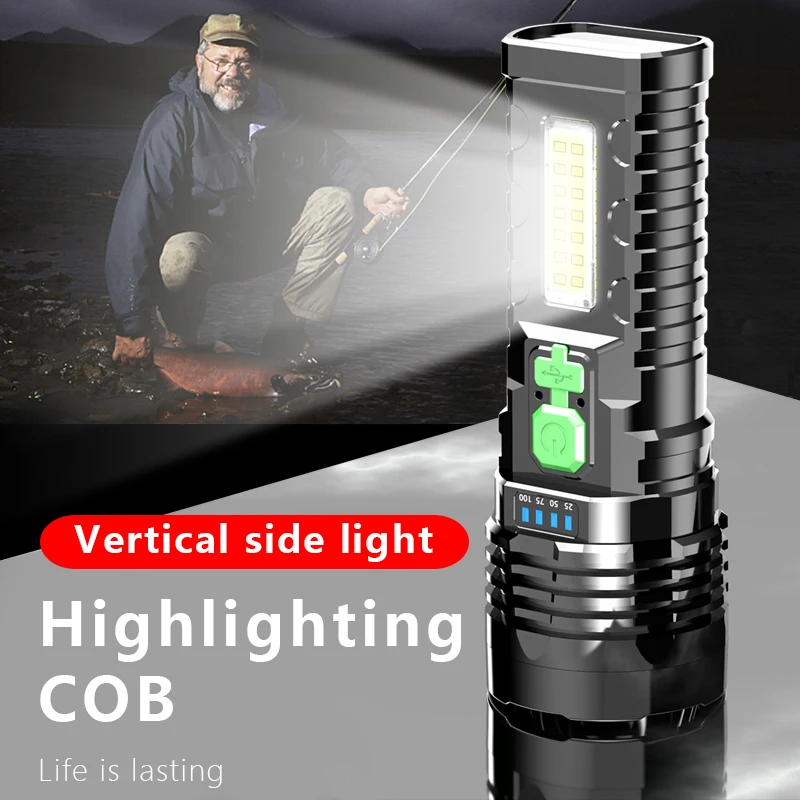 New Outdoor IPX4 Waterproof Portable Camping Hunting Self-defense Tactical ABS Material USB Rechargeable Torch LED Flashlight