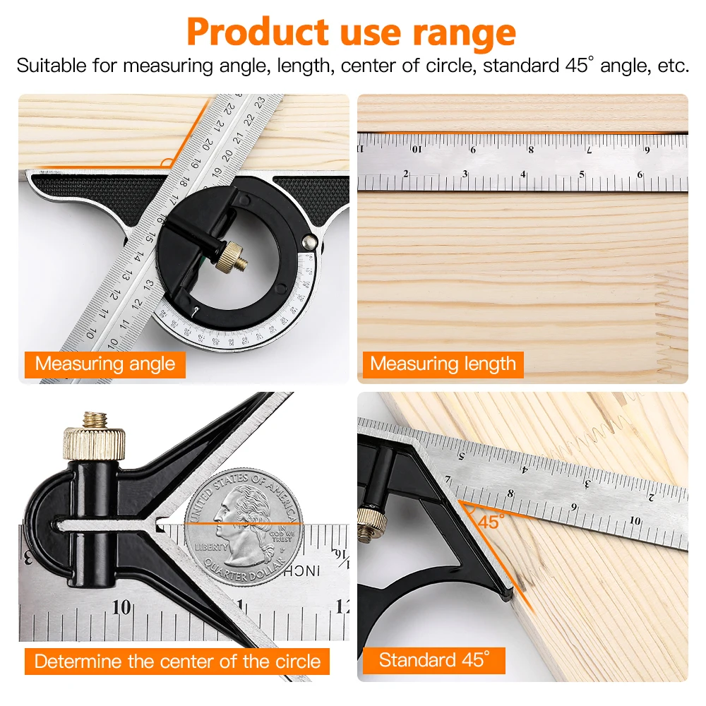 Agricultural Machinery & Equipment 3 In1 Adjustable Ruler Multi Combination 300mm Square Angle Finder Measuring Set Universal R