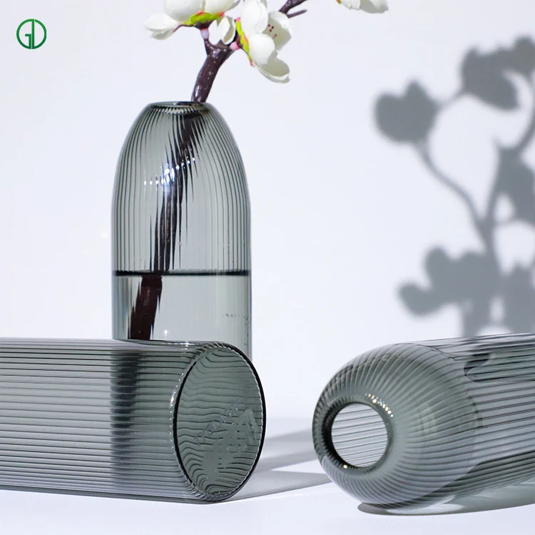 Nordic Colored Glass Vase Vertical Stripe Vases Decor Glass Custom Colored Bud Vase