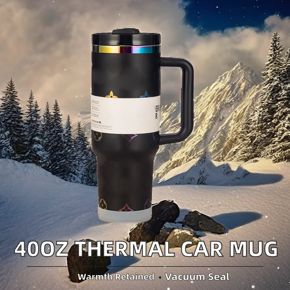 Modern Car Cup with Straw and lid 40oz Stainless Steel Vacuum Insulated Travel Thermal  Mug Warmer