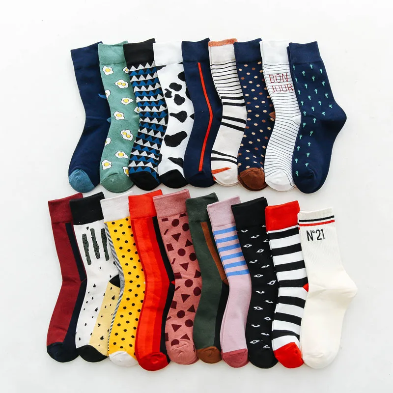 Eco-friendly Men Socks Cotton Cartoon Mathematical Graphics stripe Novelty Mid-calf Funny Socks