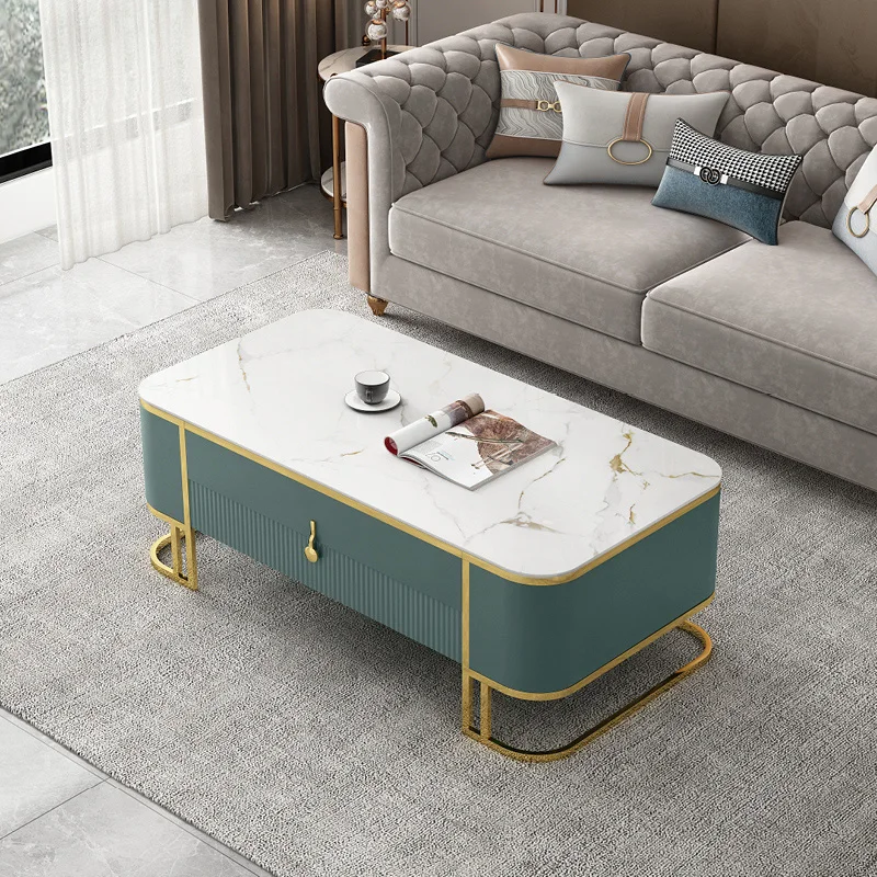 Wholesale Modern Round Marble High-end Rectangular Stainless Steel Coffee Table