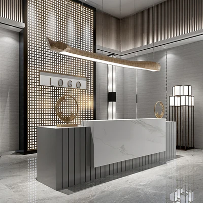 Modern beauty salon bar, company cashier, hotel sales department, luxurious front desk