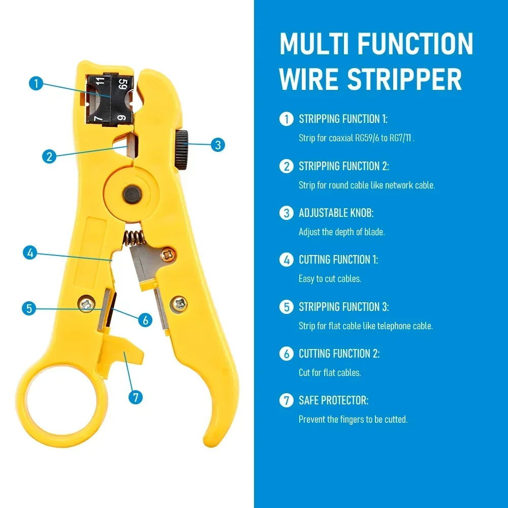 Multi-functional Electric Stripping Knife Pliers Tools Coaxial Cable Wire Pliers Cutter Striper For UTP/STP RG59 RG6 RG7 RG11