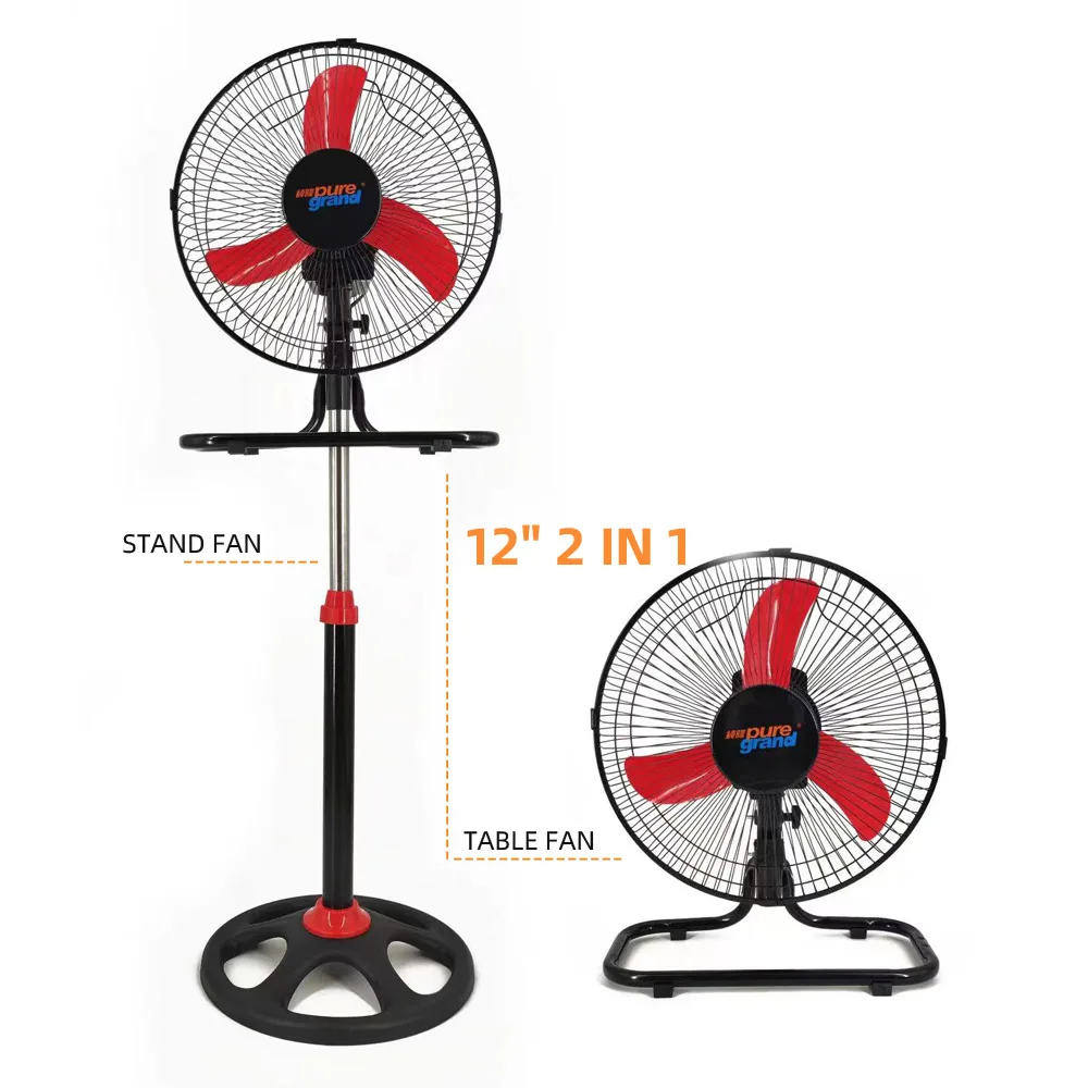 Cheap price home office household pedestal three speed 220v metal tower 12 inch round pedestal 2 in 1 industrial stand fan