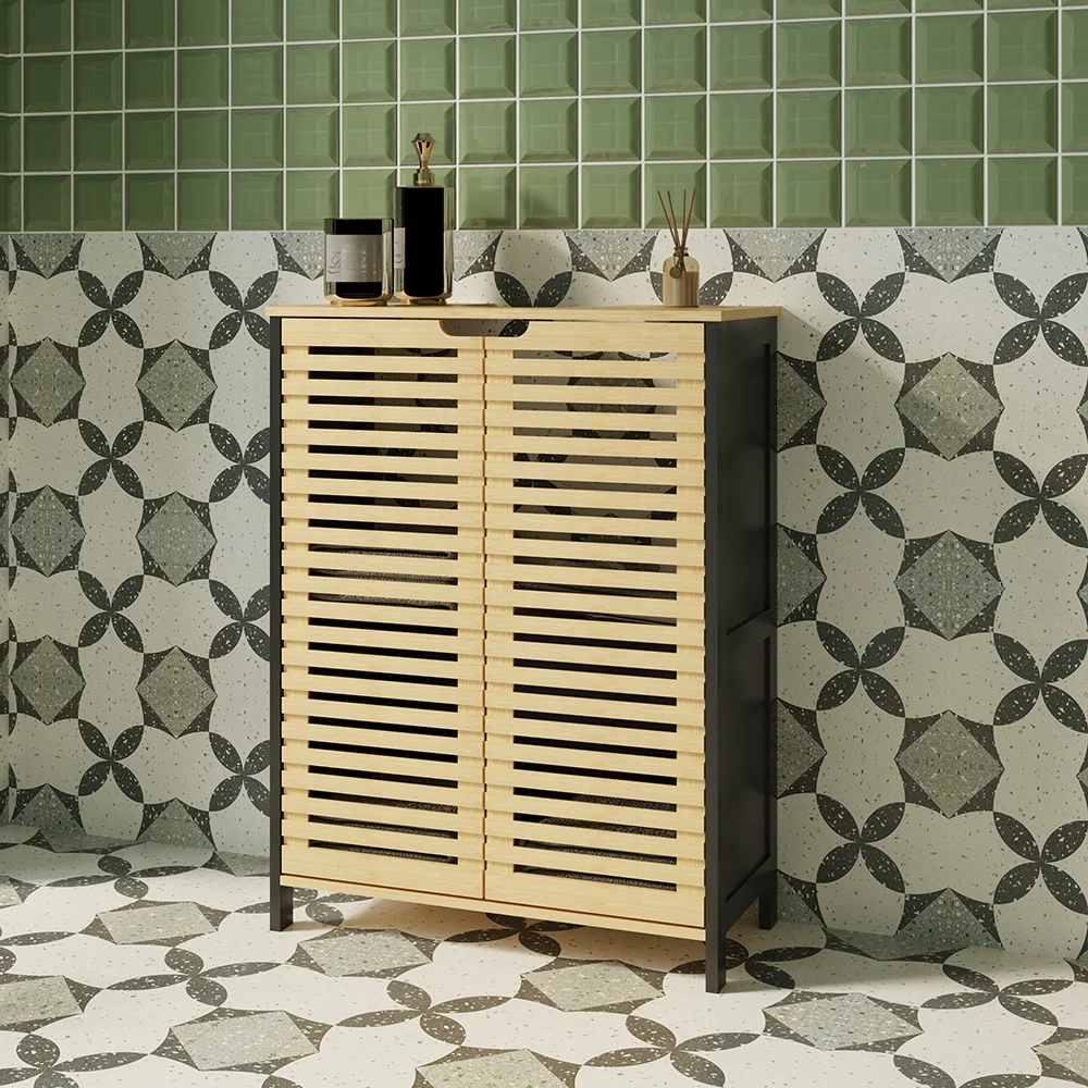 Cheap 2 door bamboo wood storage kitchen bathroom vanity basin under sink cabinet