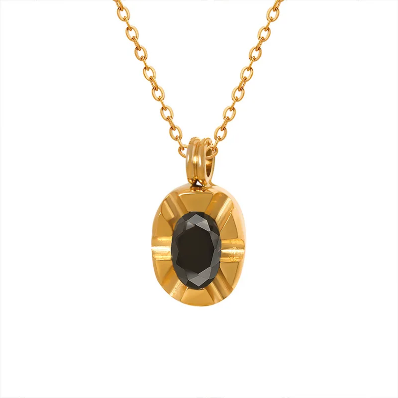 Light Luxury 18K Gold Geometric Clavicle Chain Necklace Dark Wind Black Zircon Pendant with Electroplating Cold Style Fashion