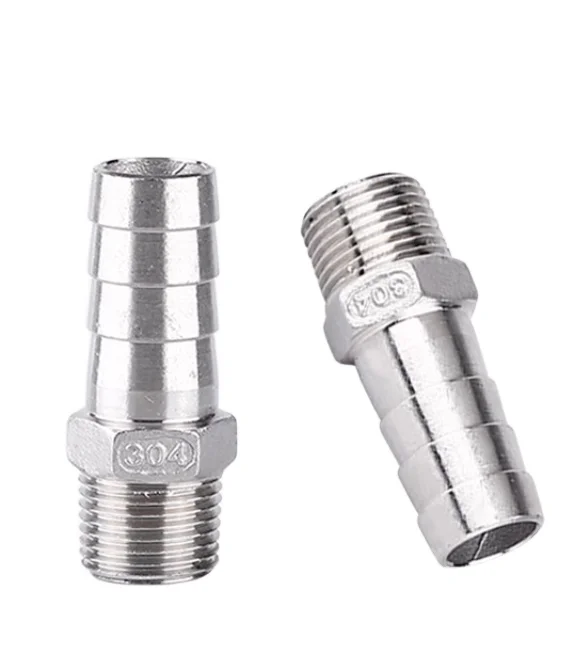 KQ SS304 Male Thread Hose Barb Connector 1/2' BSPT X 16mm OD Hex Nipple Fittings