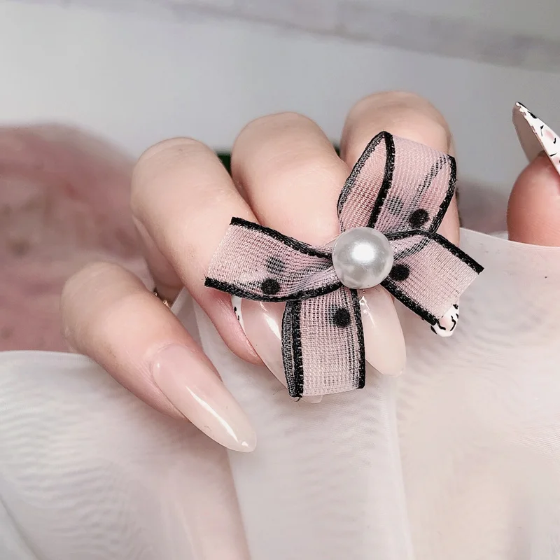 TSZS 2022 New Wholesale Low MOQ Japanese Nail Jewelry Pearl Bow Ribbon Bow Jewelry Lace Nail Charms Nail Art
