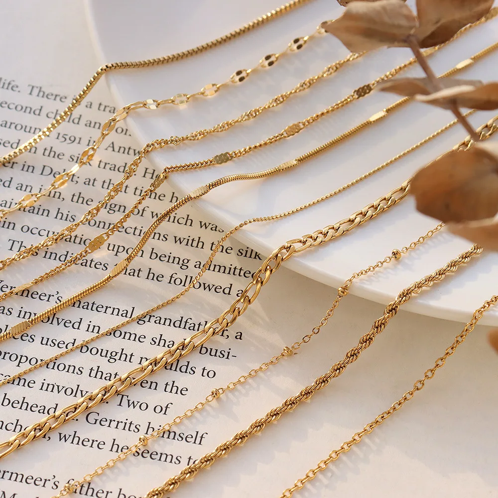 18k Gold Plated Single Chain Multi-style Stainless Steel Necklace