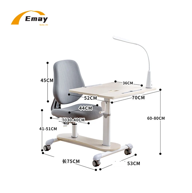 0-60 degree tilting table top integrated children Kid study table and chair  set height adjustable writing desk and chair