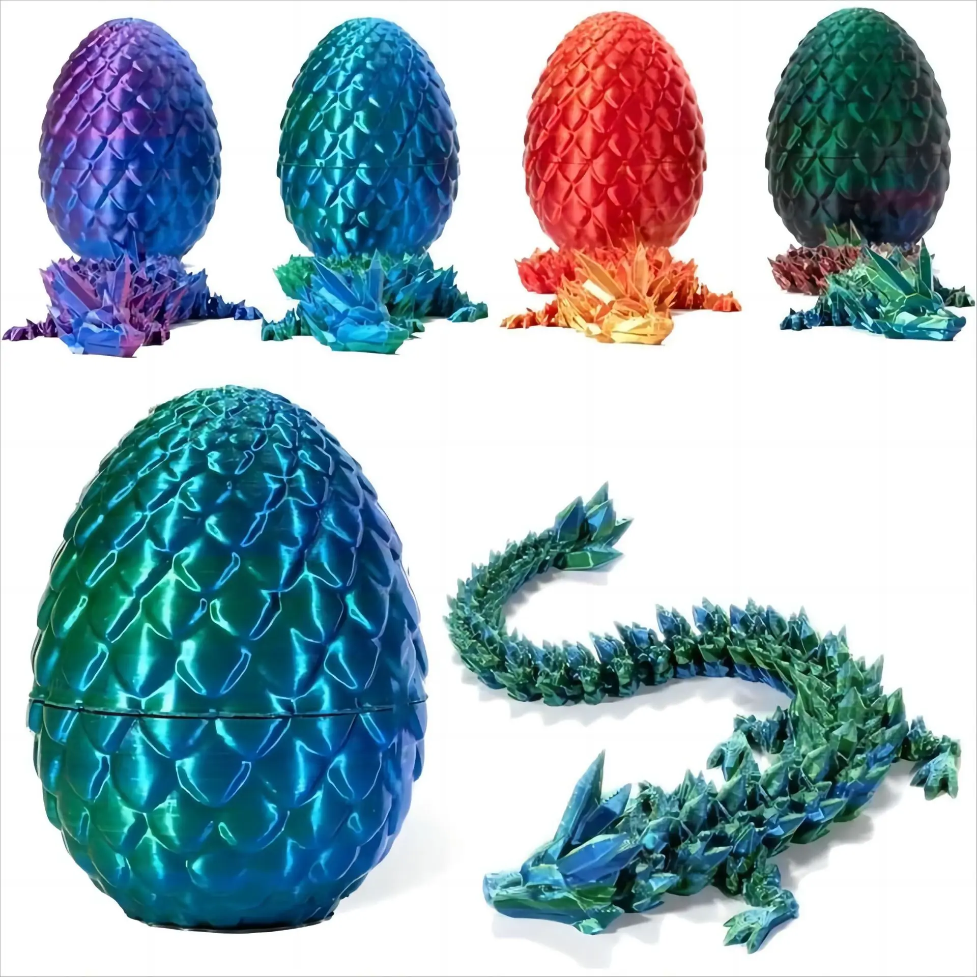 3D Printed Unisex Dragon Egg Gem Crystal Ornament Set Colorful Decoration for Play Hand Gift Creative Trendy Dragon Egg Ornament