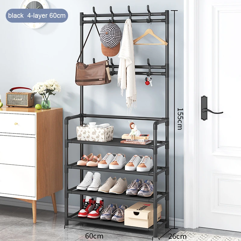 Living room Entryway Metal pipe Clothes Rack Hanger 5 Shelf Organizer Hanging for Bag & Shoe rack