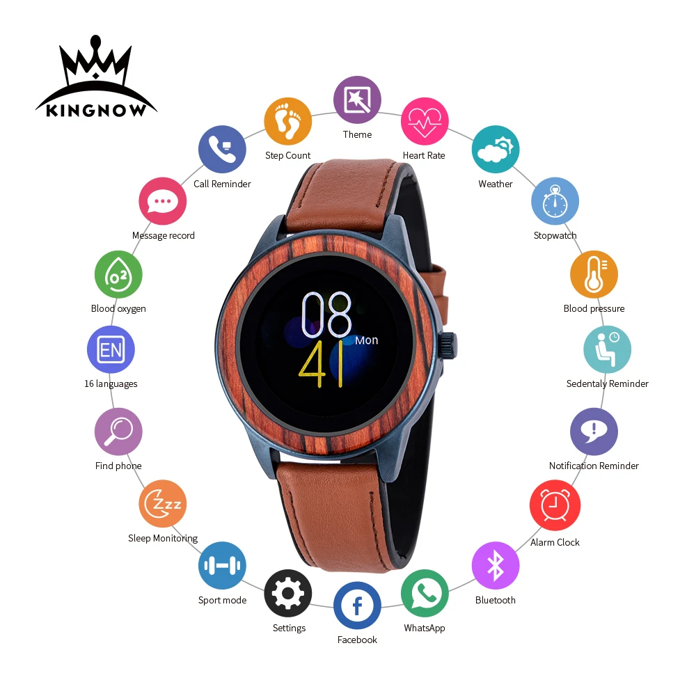  KINGNOW 2021 деревянные Смарт-часы для мужчин спортивные часы многофункциональные водонепроницаемые Android