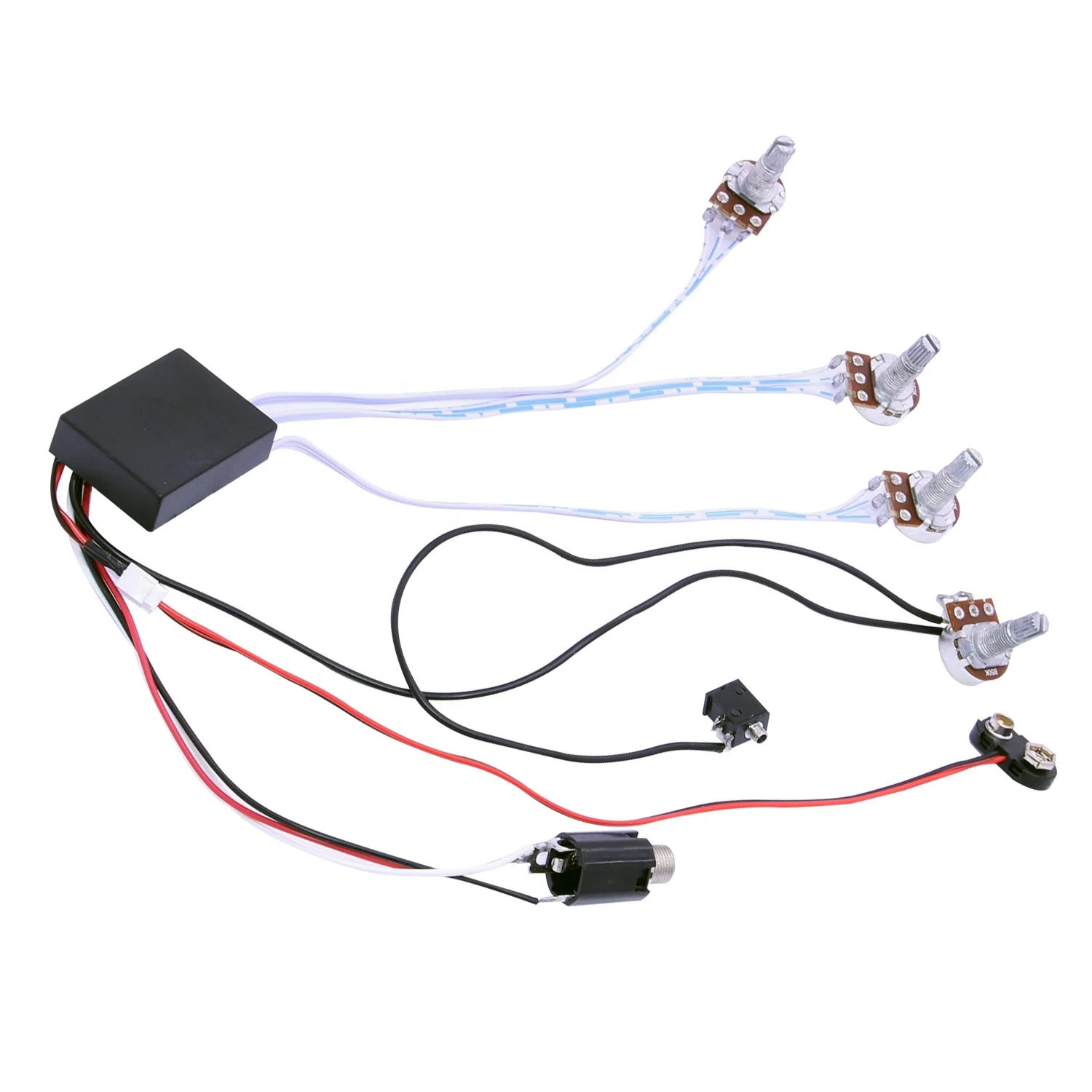 Customized 2 Band EQ Active Bass Pickup Circuit Wiring Harness Guitar Preamp With 2V2T Pots for 4 String Wooden Bass Guitar