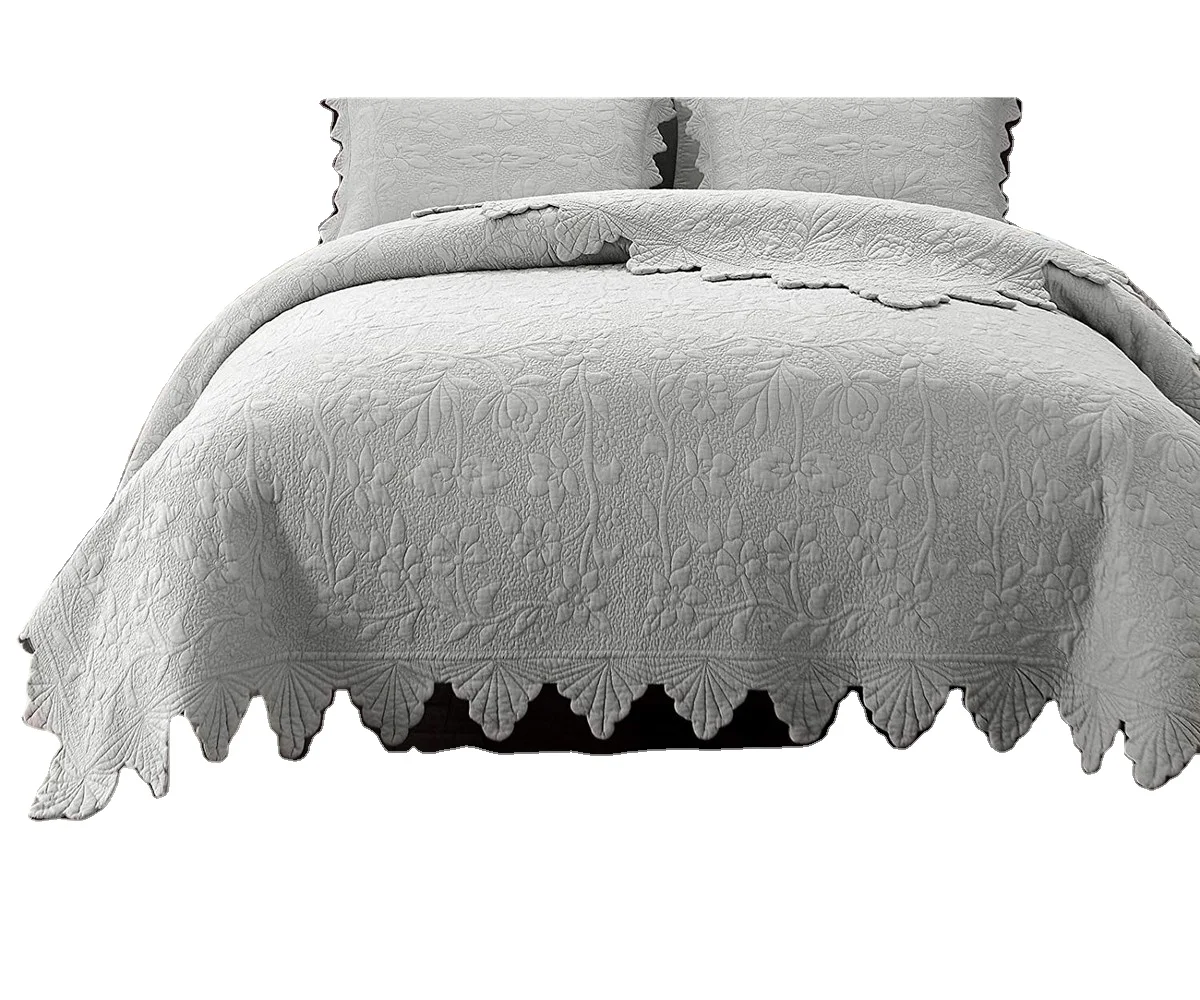 good Brand Luxury Farmhouse Bedding Quilt Set Grey King Size Quilted Bedspread Coverlet  Cotton(98x106) with Standard Size