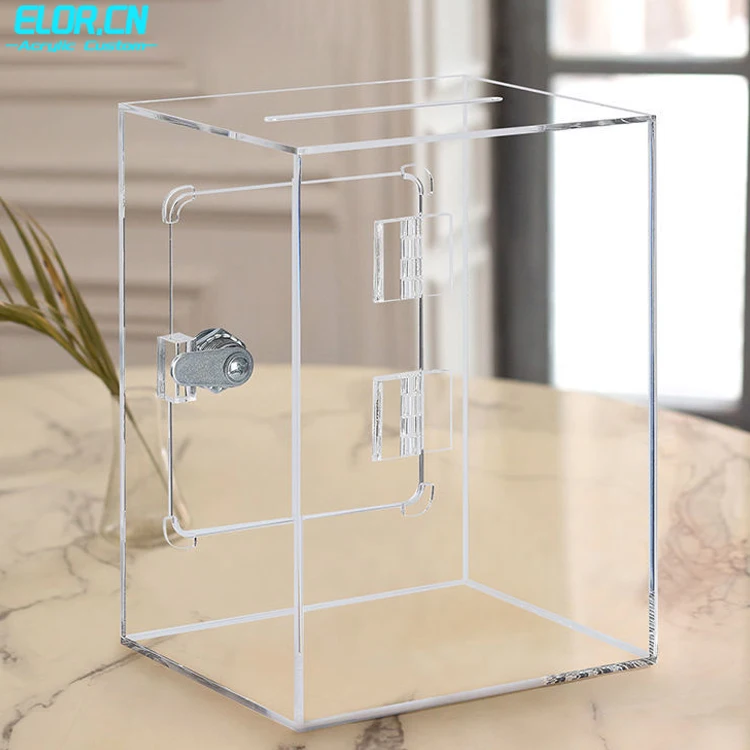 Elor Customized Transparent Acrylic Square Piggy Banks With Lock For Children Saving Money Collection Box For Adults