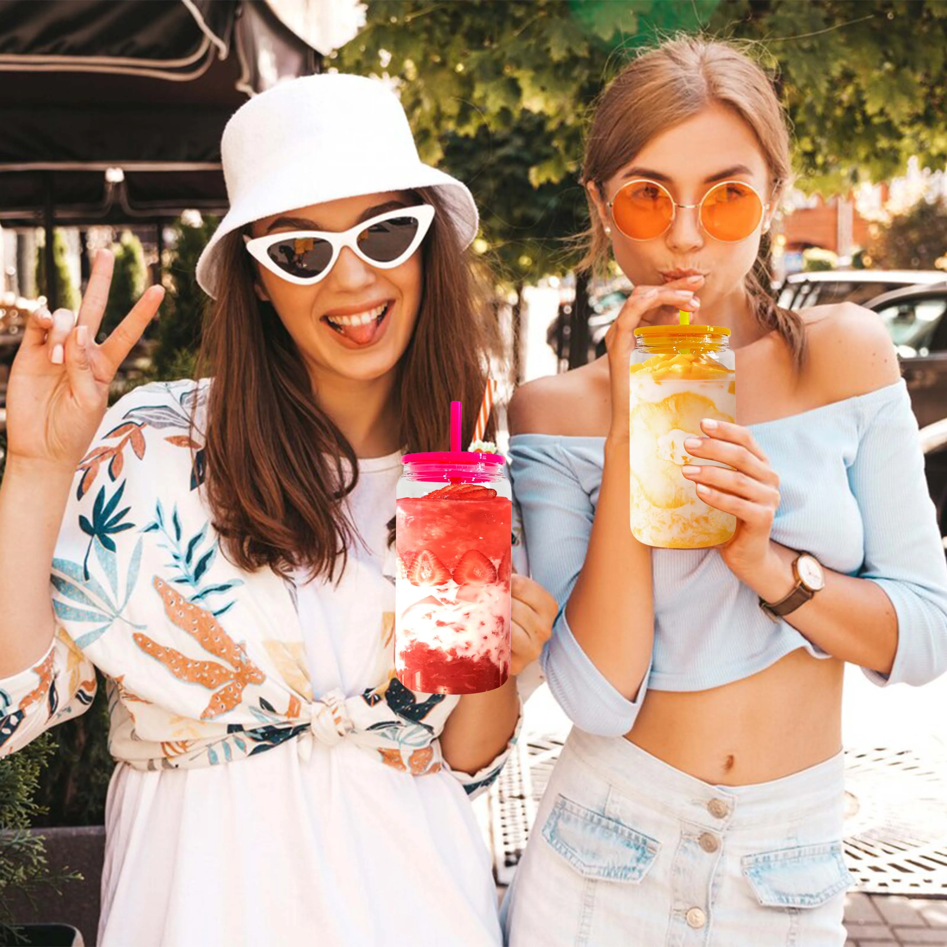 New Borosilicate Glass Cup Coffee 16oz Glass Bottles for Juice Gradient Beer Can Glass Cups with Lids and Straws Sublimation