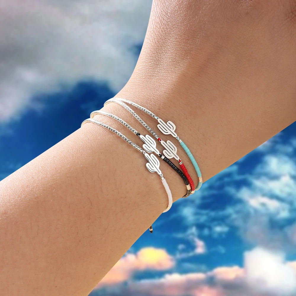Cute Lucky Plant Cactus Charm Bracelet Women New Fashion MIYUKI Seed Beads String Handmade Jewelry Gift