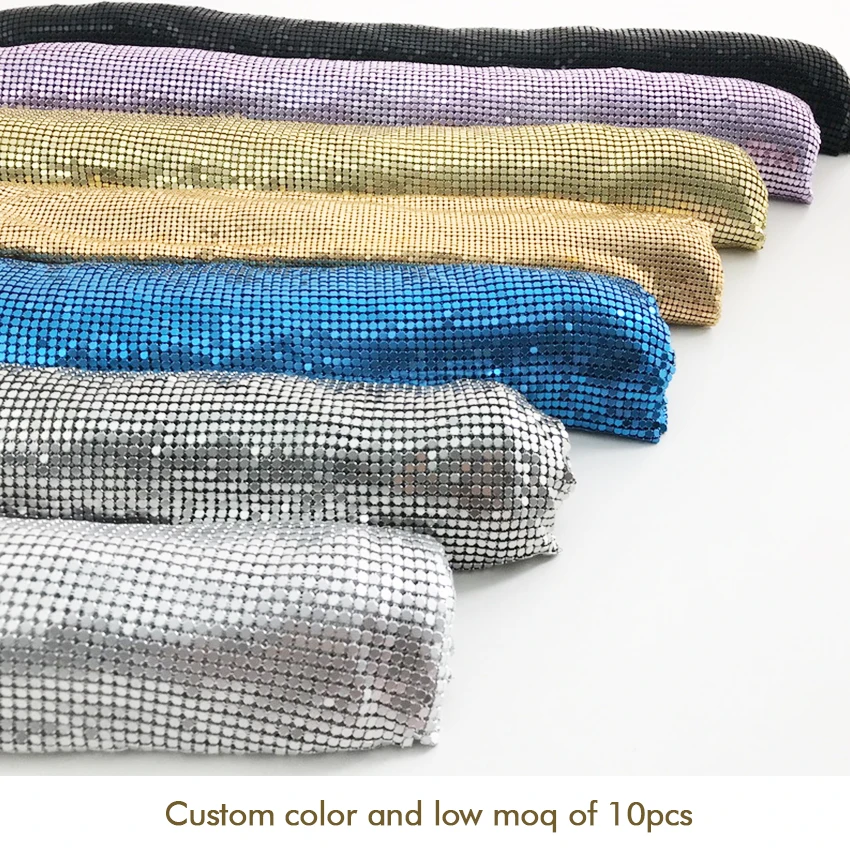 RTS 3mm Garment Accessories Gold Aluminum Fabric Metal Sequin Mesh Aluminum Metallic Fabric For Dresses
