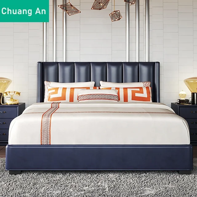 Italy design hotel leather bed stainless steel frame bunk bed sheet set bed room furniture king size super comfortable