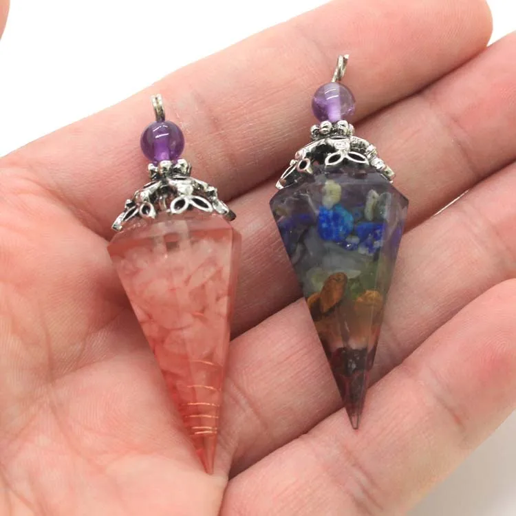 ML Natural Healing Crystal Quartz Pendulum Dowsing Divination 6 Facet Point Wicca Balancing Spiritual Orgonite Pendulum Pendant