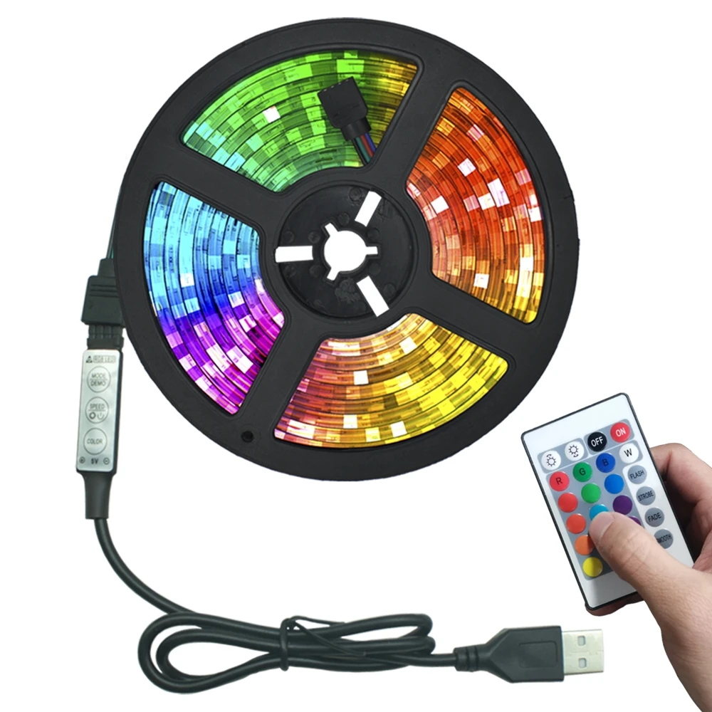 ТВ ПОДСВЕТКА 5050 Rgb Dc 5V Ip65 Гибкий комплект) Светодиодная лента с usb-питанием с ИК-пульт дистанционного управления с 24-мя клавишами